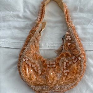 Orange Beaded Shoulder Bag - Women's Embellished Shoulder Bag